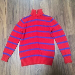 Polo by Ralph Lauren Boys Red and Blue Striped Quarter Zip Sweater